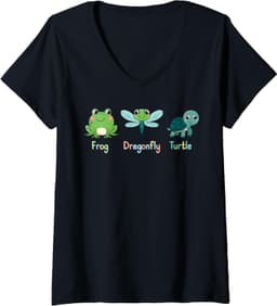 Womens Subtle Political Humor Frog Dragonfly Turtle V-Neck T-Shirt