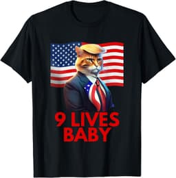 Cat in Suite with Trump Hair American Flag Nine Lives Baby T-Shirt