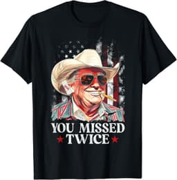 You Missed Twice Western Trump Cowboy Trump 2024 Us Flag T-Shirt