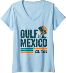 Womens Gulf of Mexico Est 1550 Retro Vintage V-Neck T-Shirt