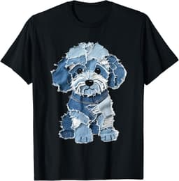 retro funny denim patch animal dog print T-Shirt