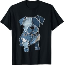 dog pattern denim patchwork art T-Shirt